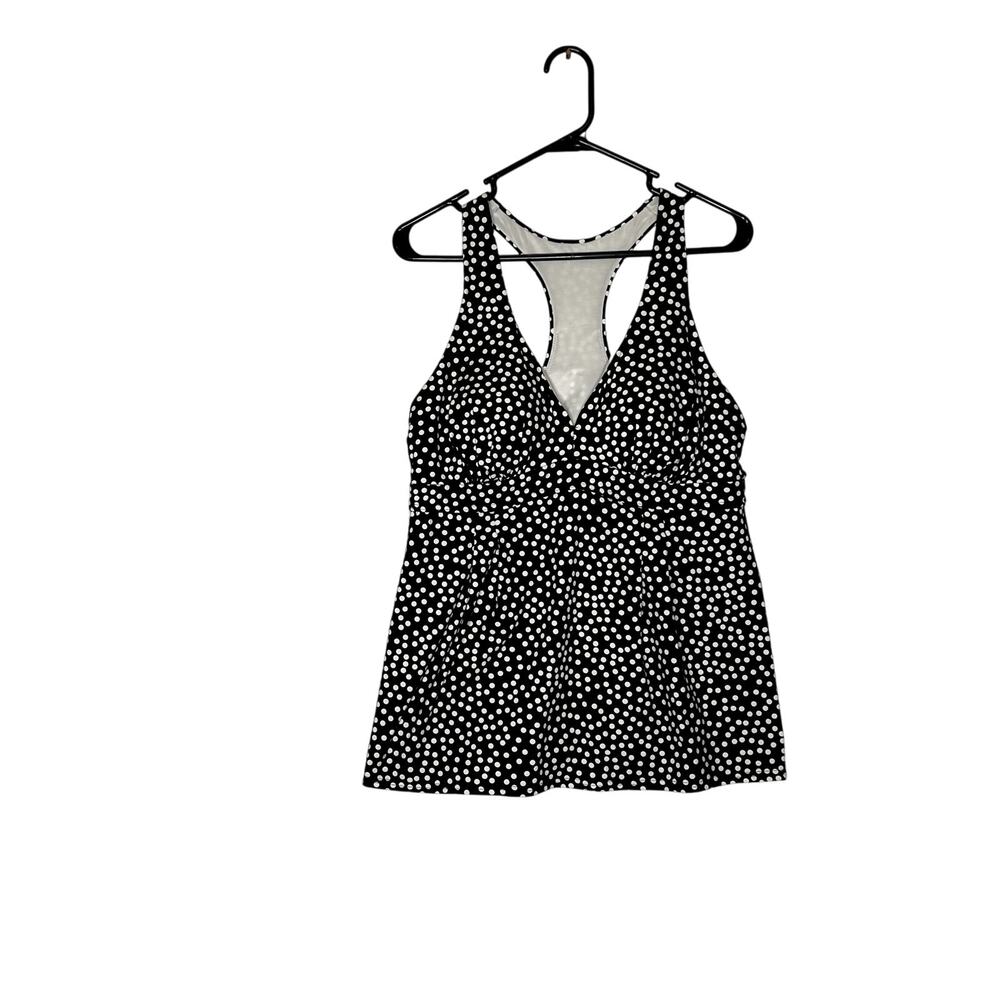 Lands' End size 14 tankini swim top black/white polk-a-dot no underwire
